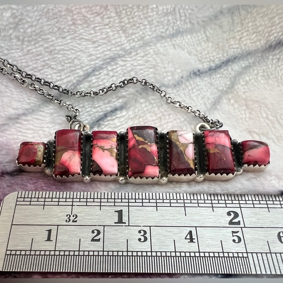 ❤️ Red Rose Pink Dahlia Sterling Southwestern Pendant Necklace 18+2” 13.5 gms - Picture 9 of 10